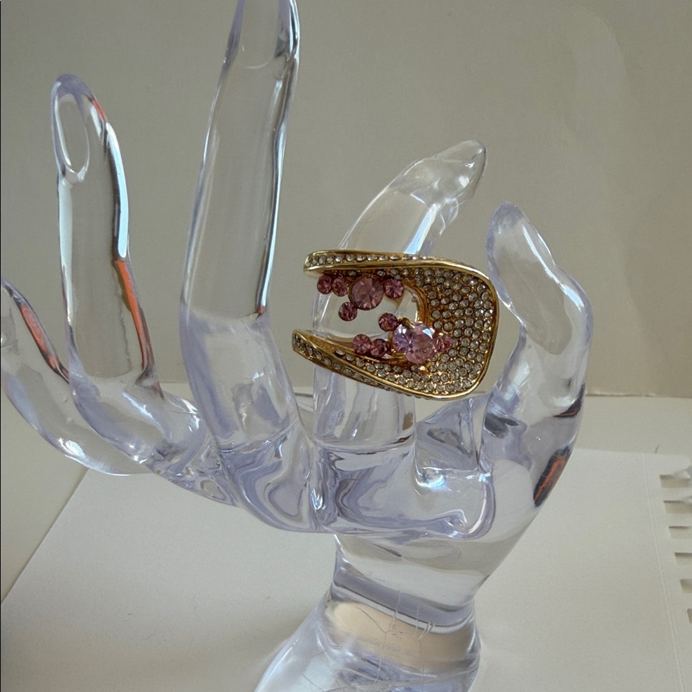 Elegant Gold and Pink Crystal Women's Ring